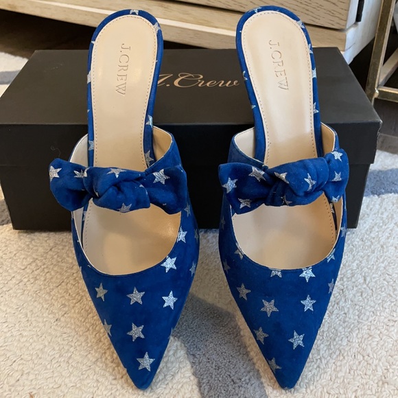 J. Crew Shoes - ❌SOLD❌J. Crew Star Suede Slide Heels Blue Silver